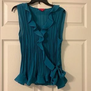 Teal ruffle sleeveless blouse